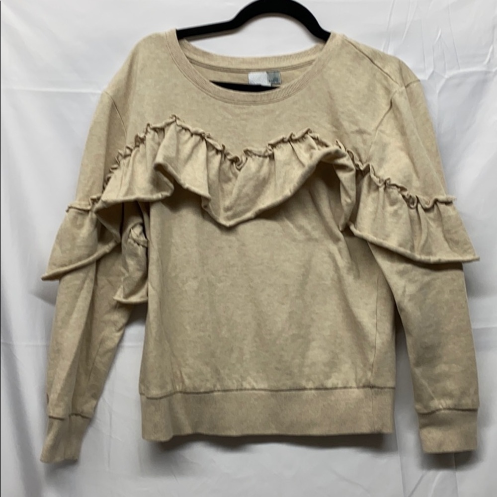 14th & Union Sz S Ruffle Pioneer Sweatshirt Beige - Picture 2 of 5
